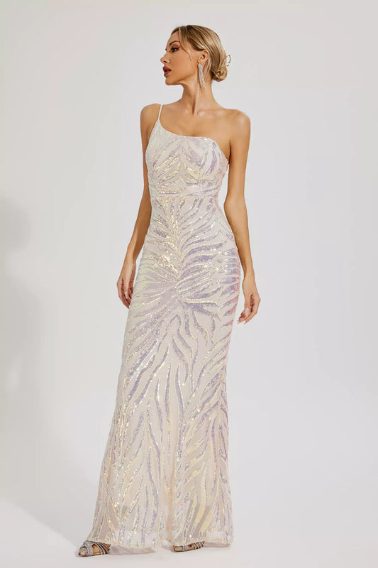 Elia Apricot Sequins One-shoulder Dress