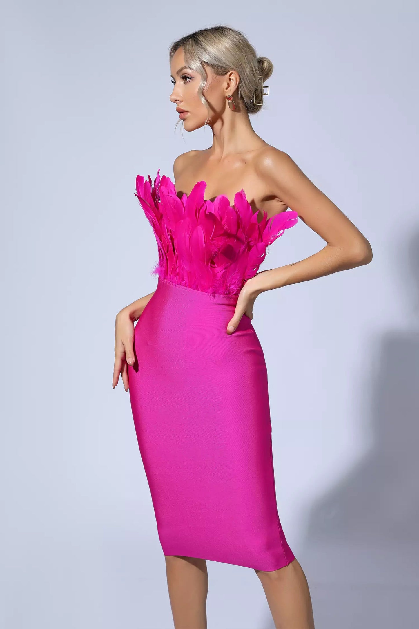 Elianna Purple Feather Midi Dress