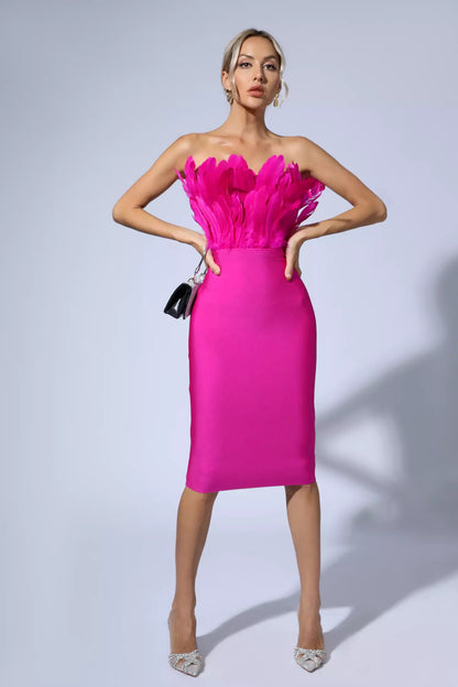 Elianna Purple Feather Midi Dress