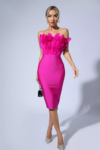 Elianna Purple Feather Midi Dress