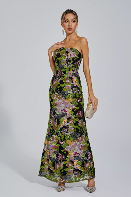 Elina Green Off-shoulder Sequin Dress