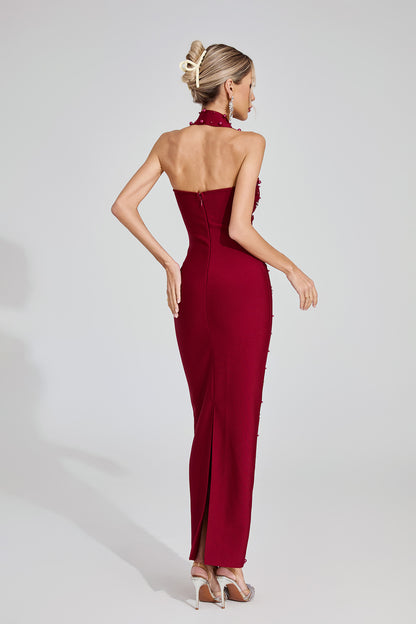 Elise Red Halter Maxi Dress