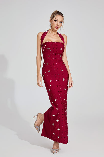 Elise Red Halter Maxi Dress