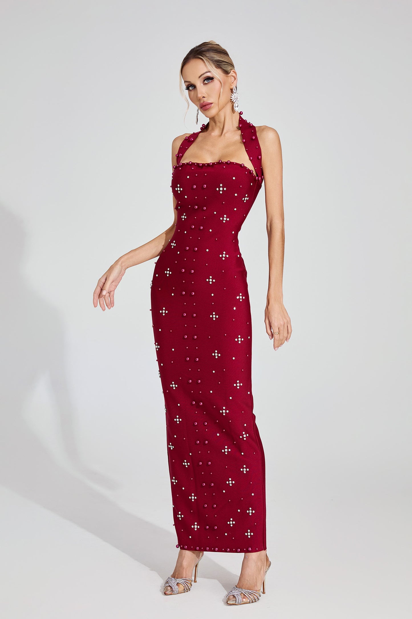 Elise Red Halter Maxi Dress
