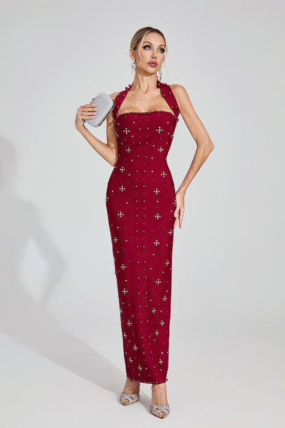 Elise Red Halter Maxi Dress