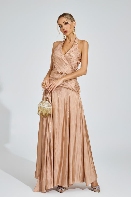 Eunice Champagne Halter Dress