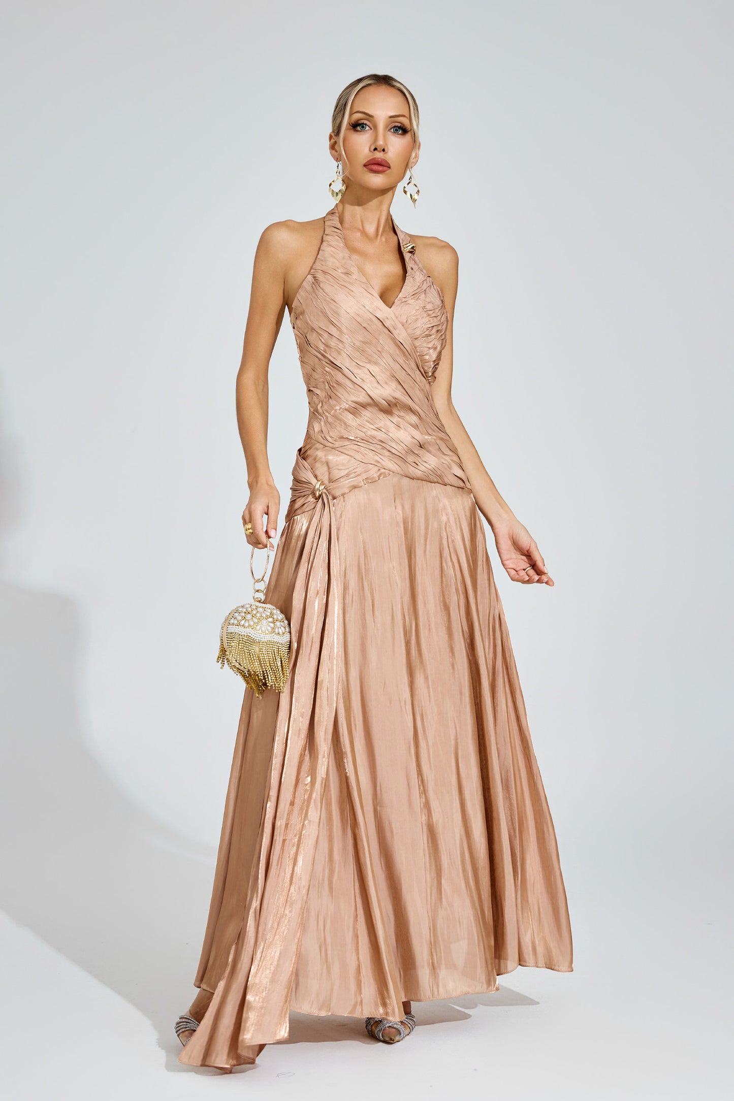 Eunice Champagne Halter Dress