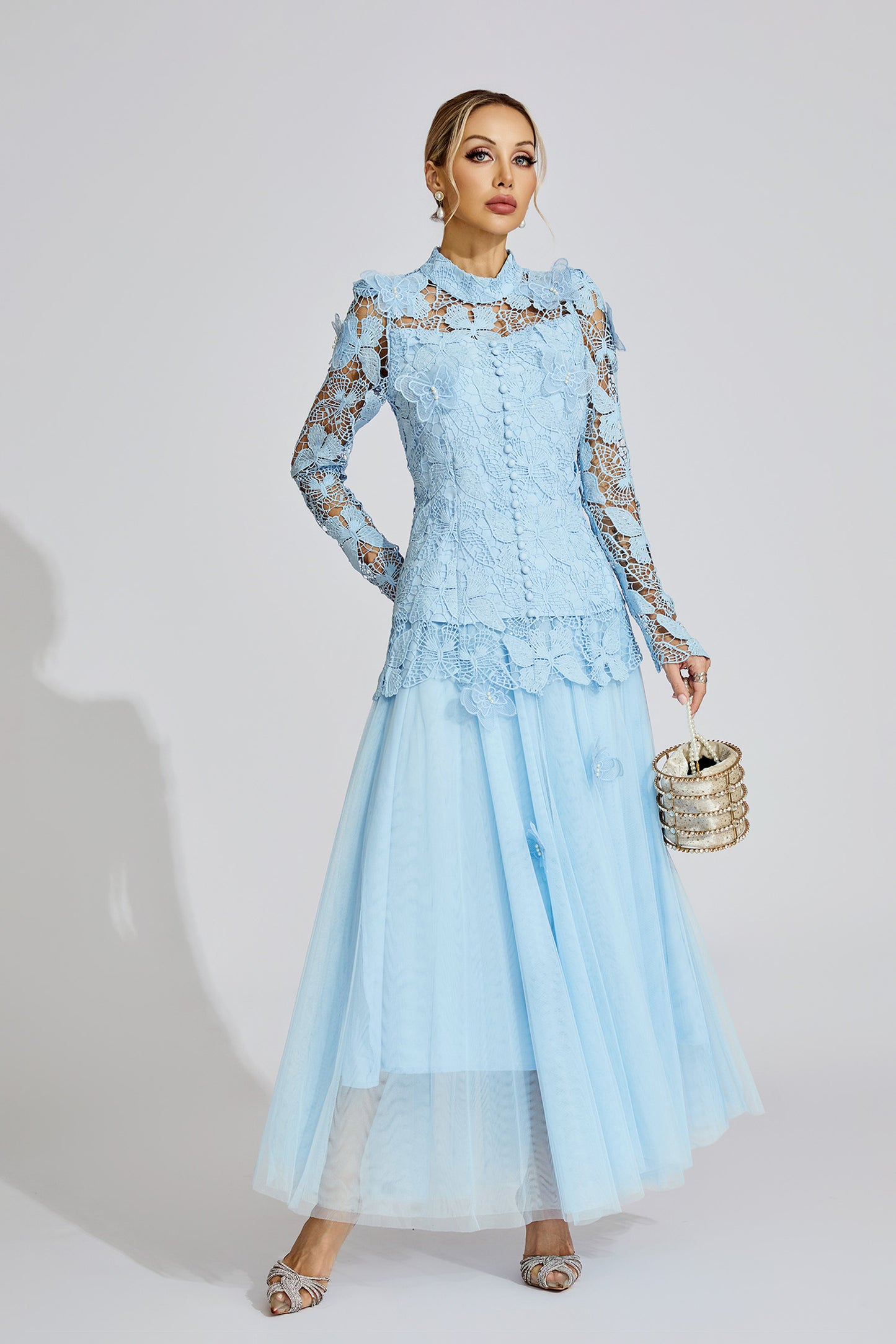 Fays Blue Embroidered Two Piece Set