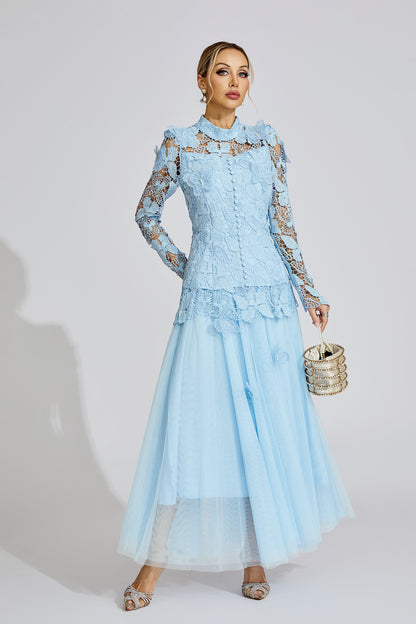 Fays Blue Embroidered Two Piece Set