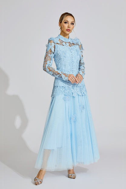 Fays Blue Embroidered Two Piece Set