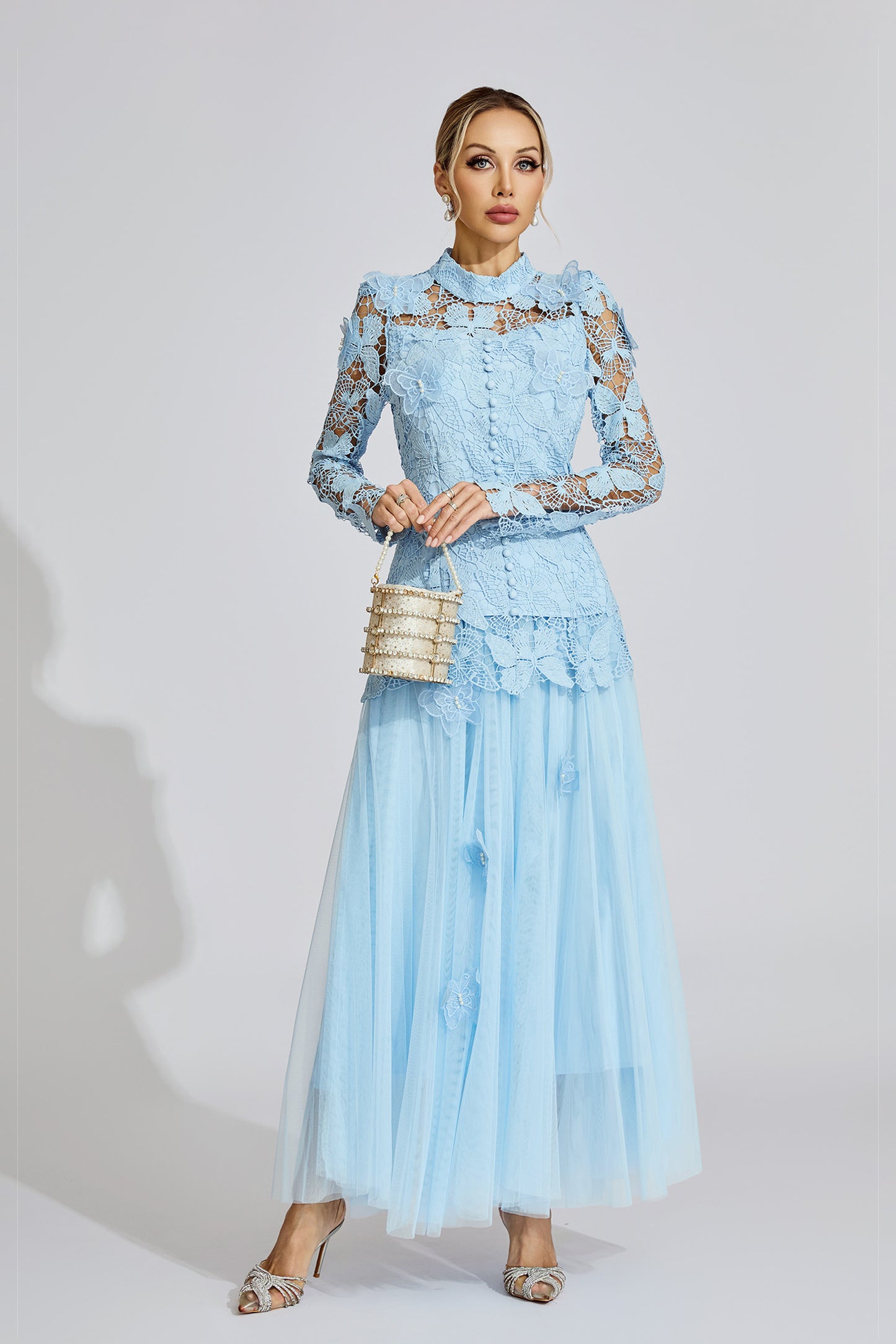 Fays Blue Embroidered Two Piece Set