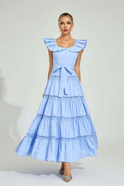 Florence Blue Ruffled Neckline Maxi Dress