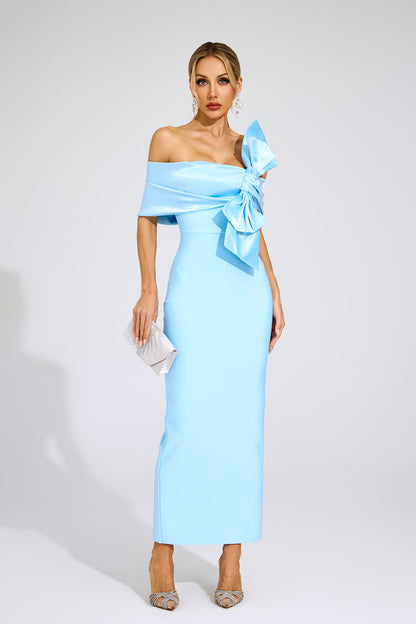 Foster Blue Bow Tie Bandage Dress