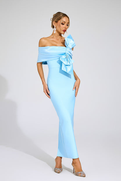 Foster Blue Bow Tie Bandage Dress