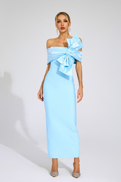 Foster Blue Bow Tie Bandage Dress