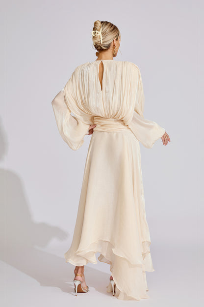 Gray Apricot Long Sleeve Maxi Dress