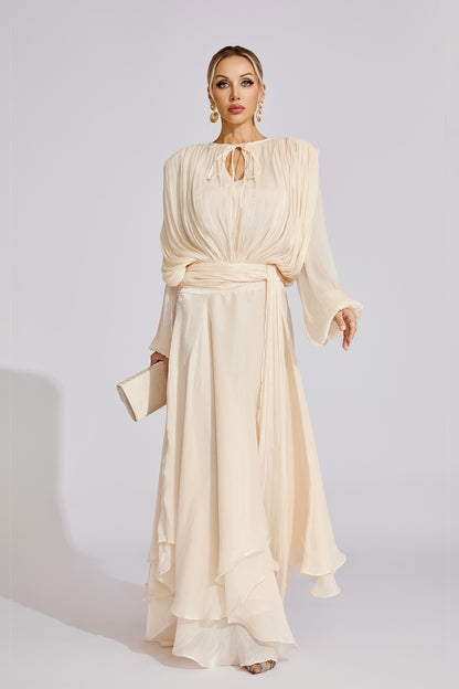 Gray Apricot Long Sleeve Maxi Dress