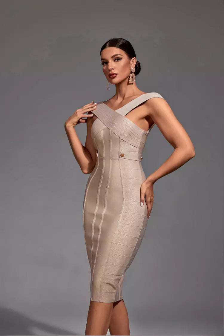 Hailey Gold Strapless Sequin Cross Dress