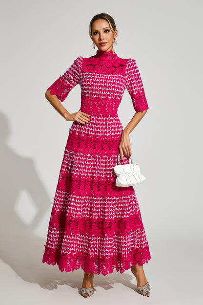 Henley Red Cut Out Long Sleeve Dress