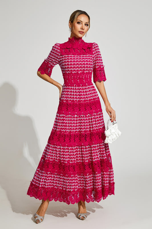 Henley Red Cut Out Long Sleeve Dress