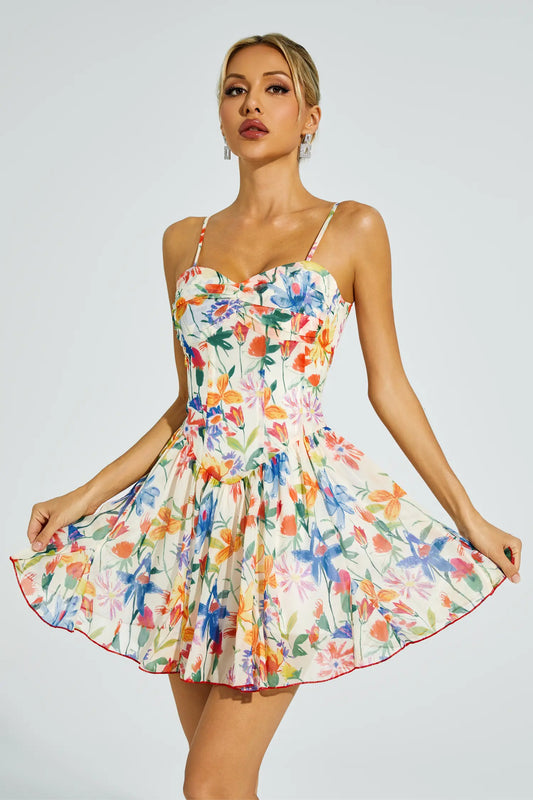 Hobson Orange Flower Mini Slip Dress