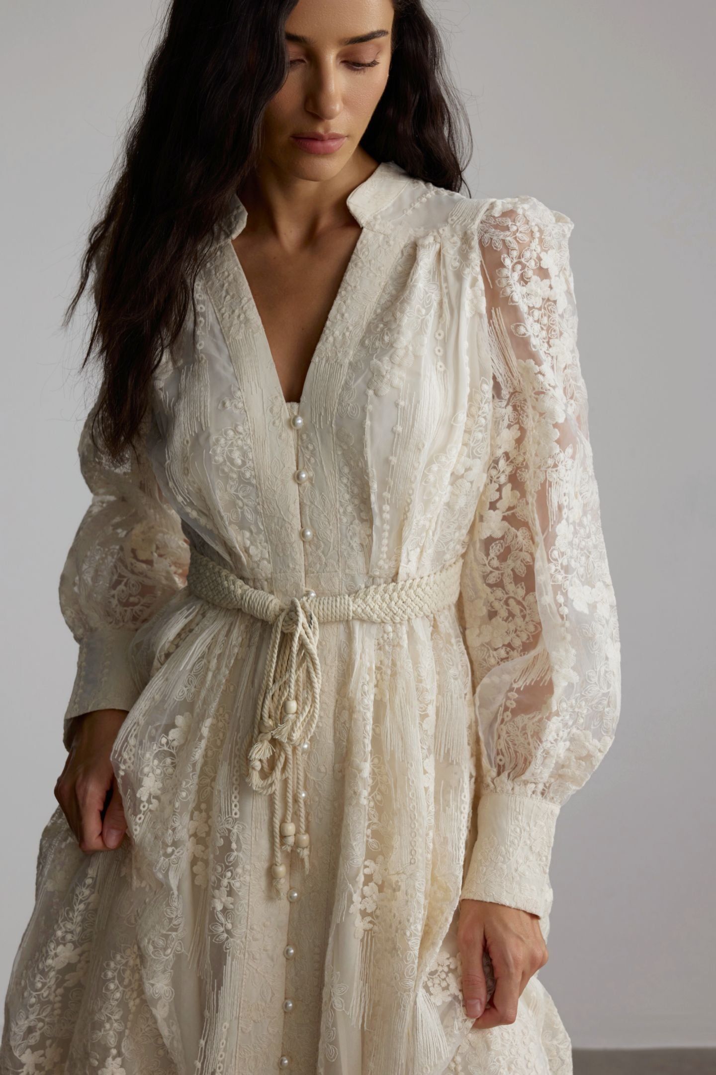 Madeline V-Neck Lace Embroidered Midi Dress