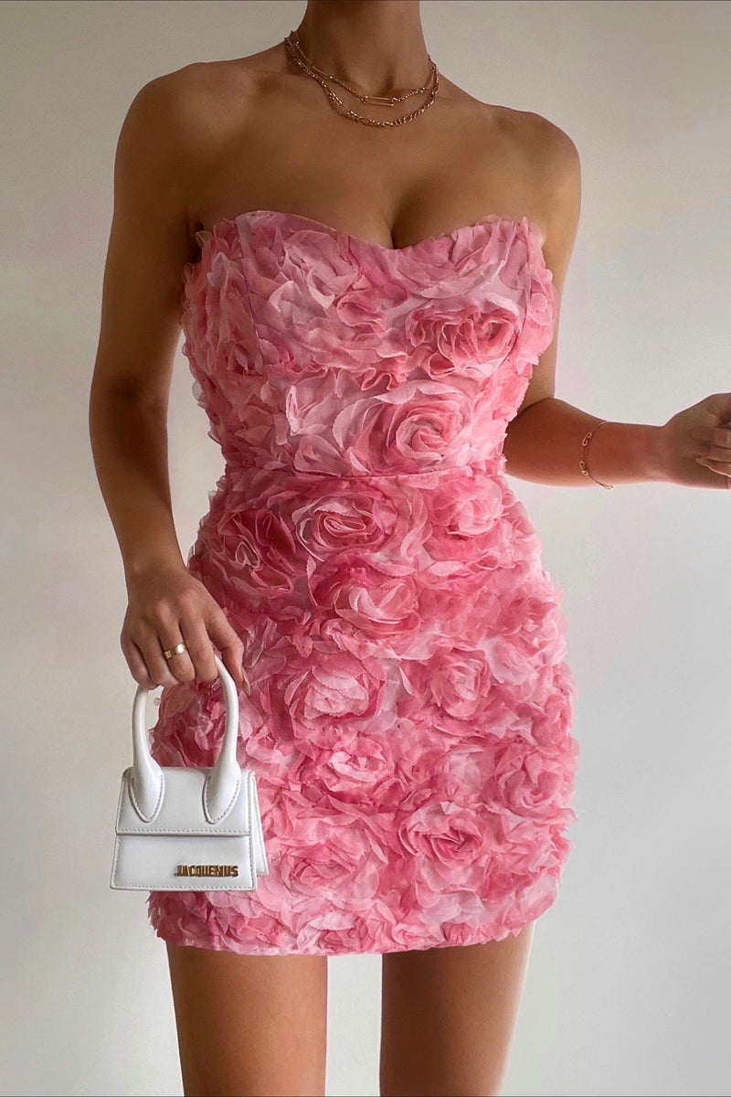 Phoebe Floral Applique Strapless Mini Dress