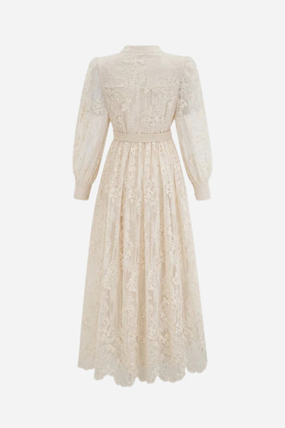 Madeline V-Neck Lace Embroidered Midi Dress