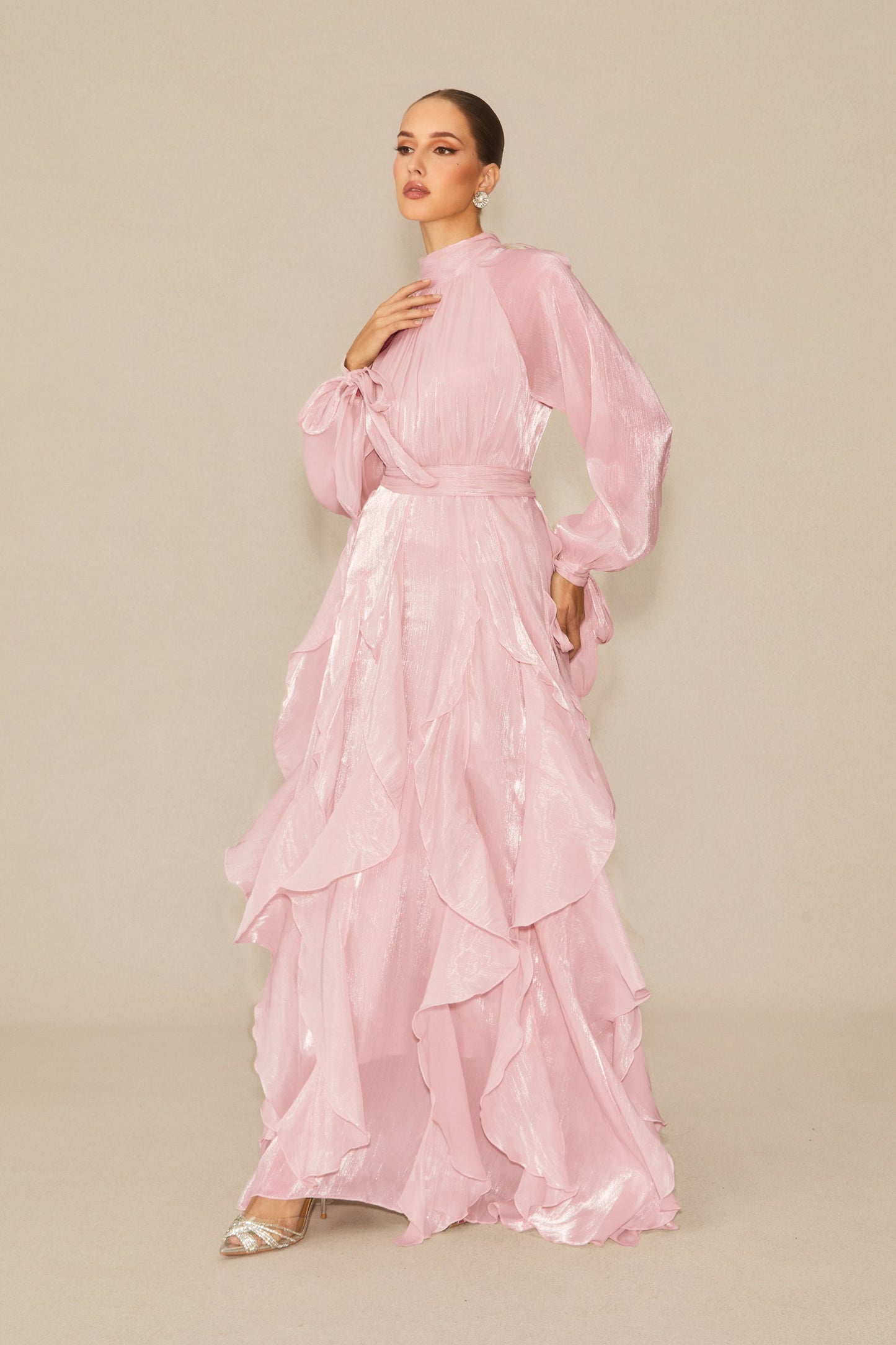 Estella Puff Sleeve Ruffle Trim Maxi Dress