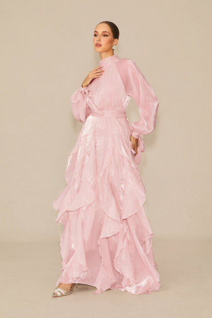 Estella Puff Sleeve Ruffle Trim Maxi Dress