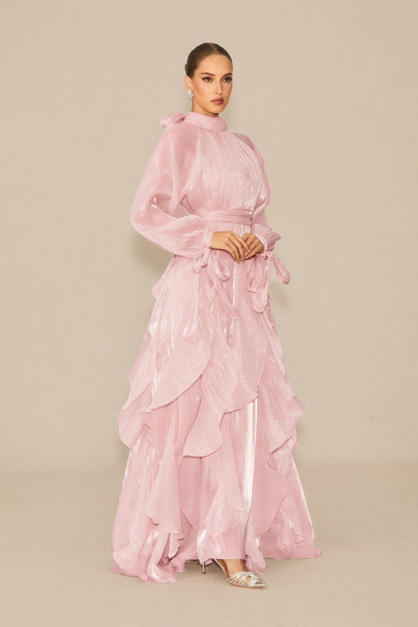 Estella Puff Sleeve Ruffle Trim Maxi Dress