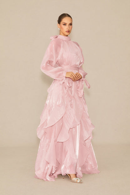 Estella Puff Sleeve Ruffle Trim Maxi Dress