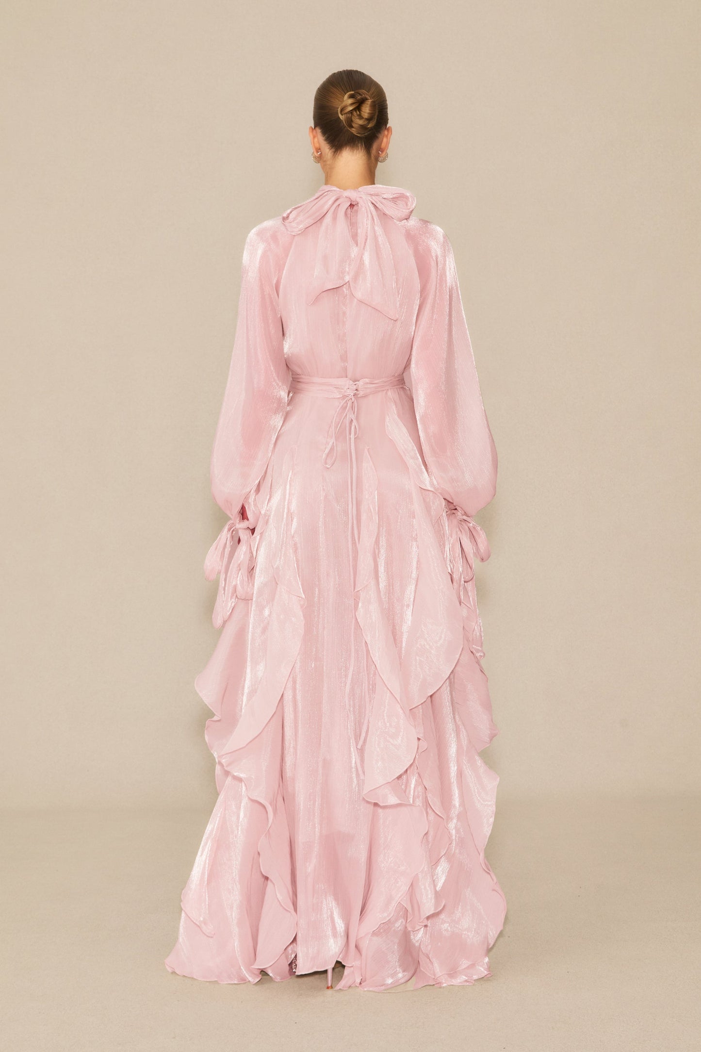 Estella Puff Sleeve Ruffle Trim Maxi Dress