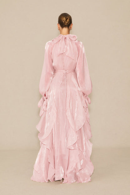 Estella Puff Sleeve Ruffle Trim Maxi Dress