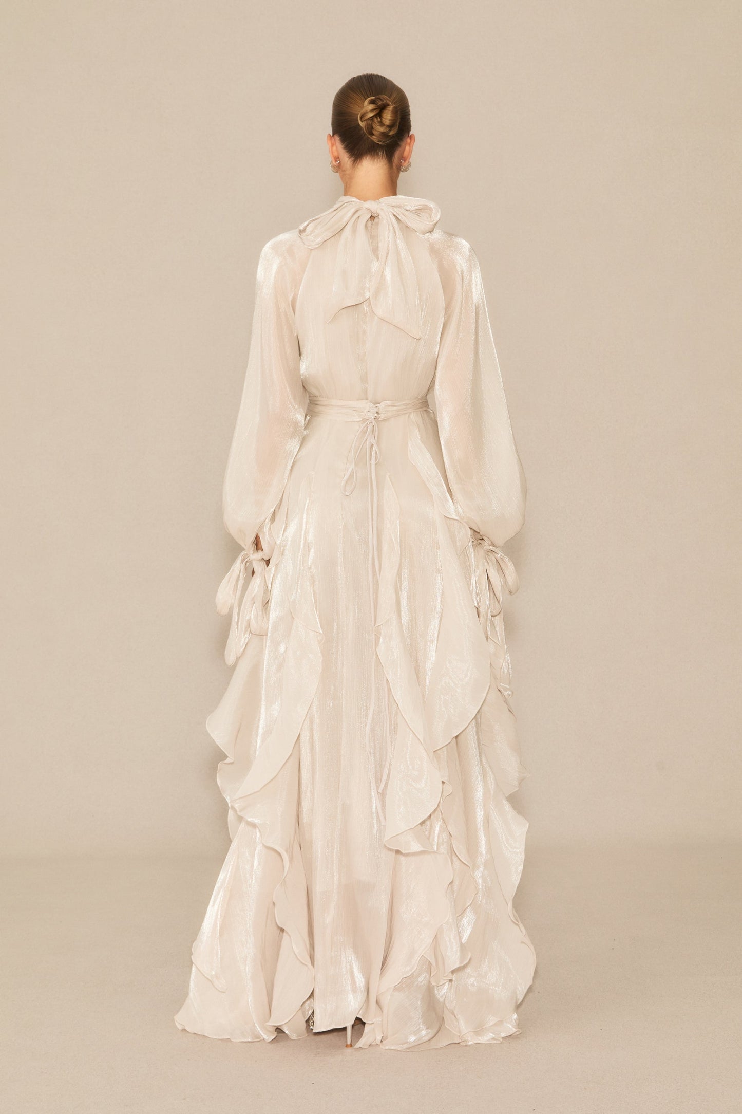 Estella Puff Sleeve Ruffle Trim Maxi Dress