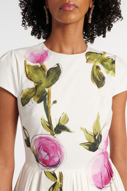 Satin Floral Round Neck Maxi Dress