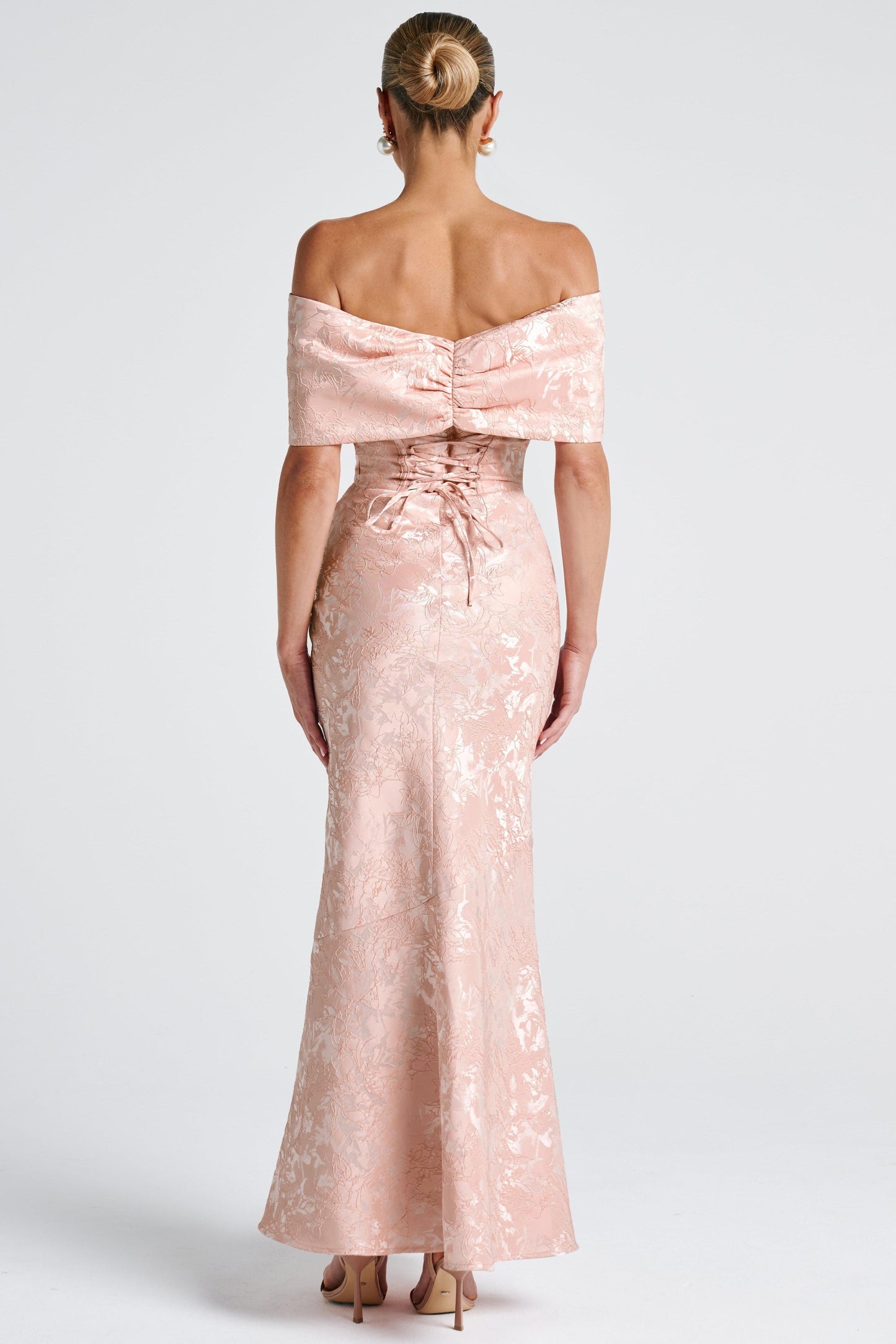 Bow Jacquard Off-Shoulder Maxi Dress