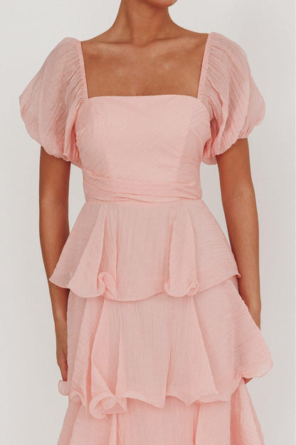 Chiffon Ruffle Square Collar Midi Dress