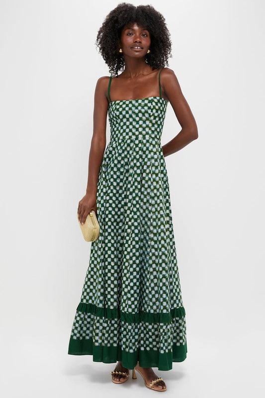 Checks Frill Sleeveless Maxi Dress