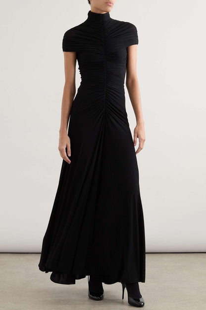 Jersey Gathering High Neck Maxi Dress