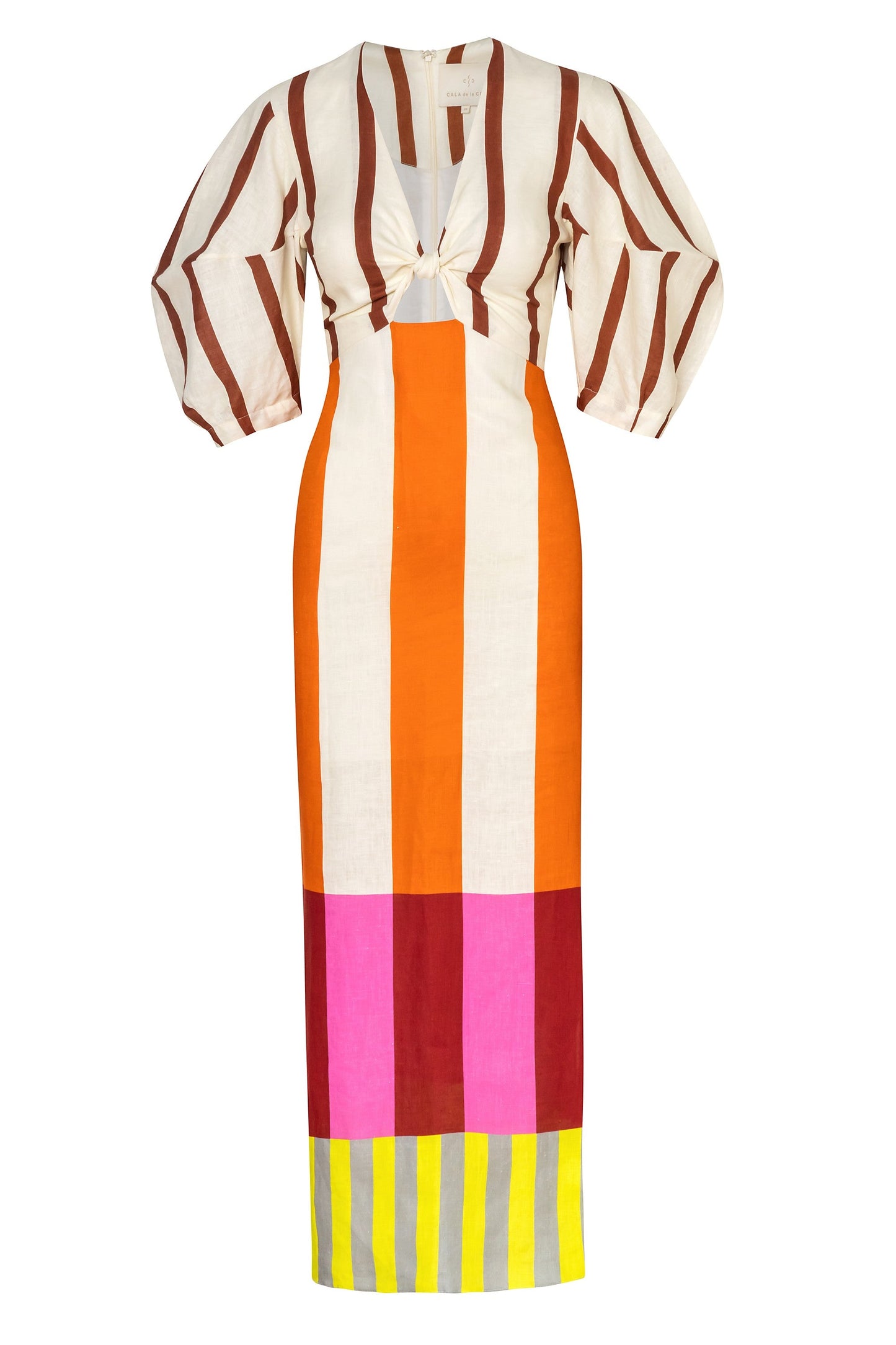 Stripe Knotted Mid Sleeve Midi Dress