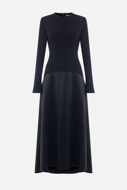 Satin Splicing Long Sleeve Maxi Dress