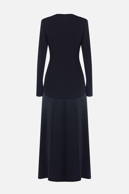 Satin Splicing Long Sleeve Maxi Dress