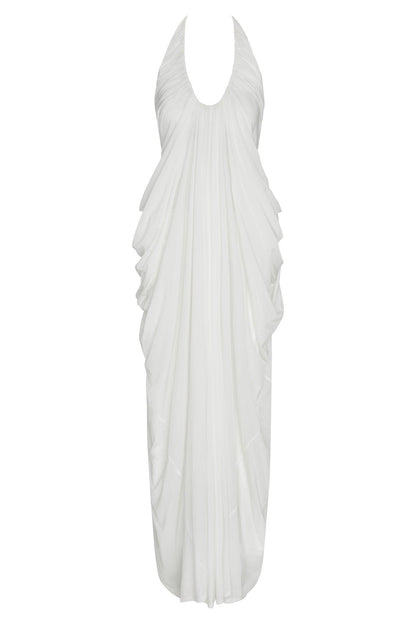 Gathering Halter Neck Backless Maxi Dress