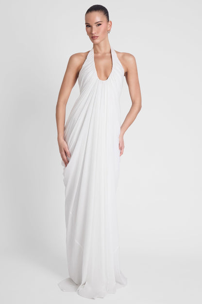 Gathering Halter Neck Backless Maxi Dress