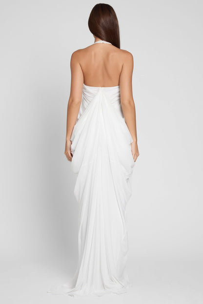 Gathering Halter Neck Backless Maxi Dress