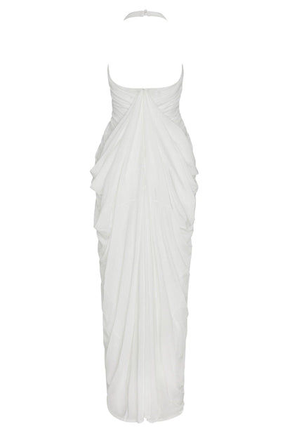 Gathering Halter Neck Backless Maxi Dress