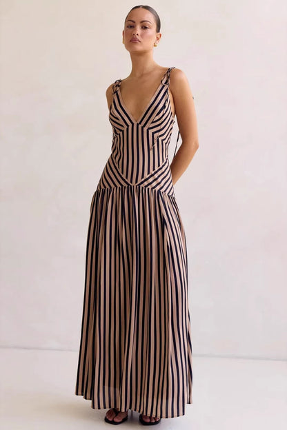 Stripe Lace-Up Midi Dress