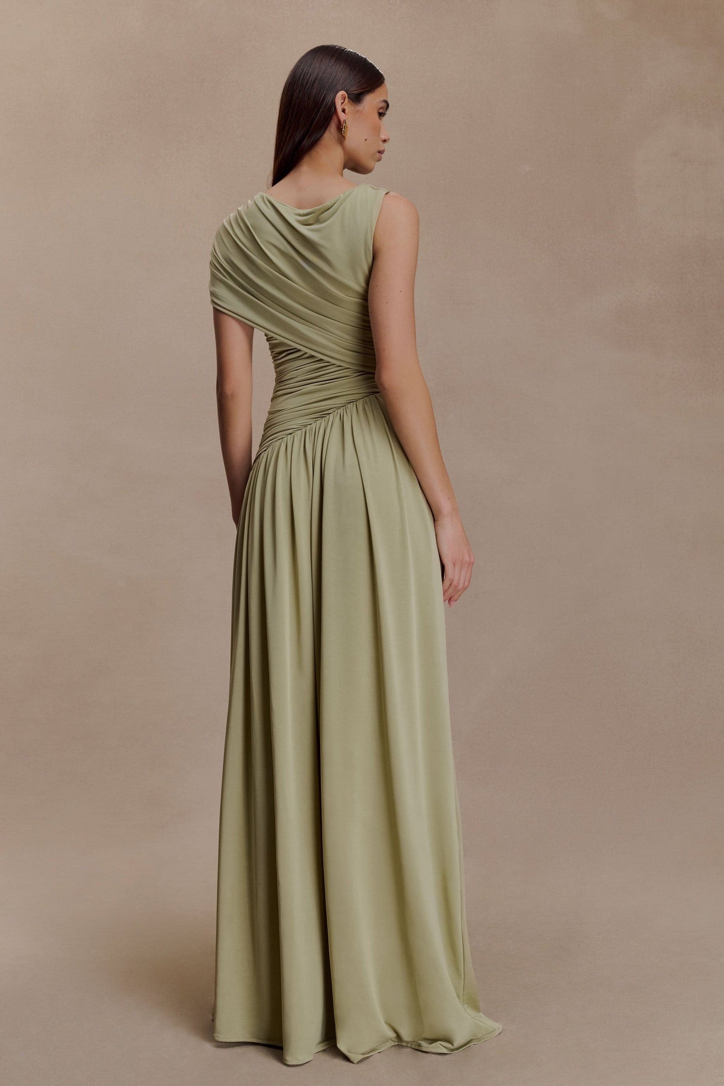 Solid Ruched Asymmetric Maxi Dress