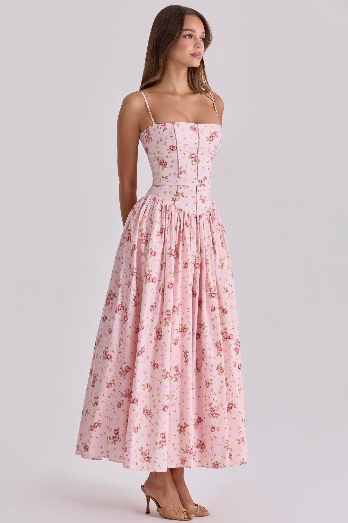 Floral Gathering Slip Midi Dress